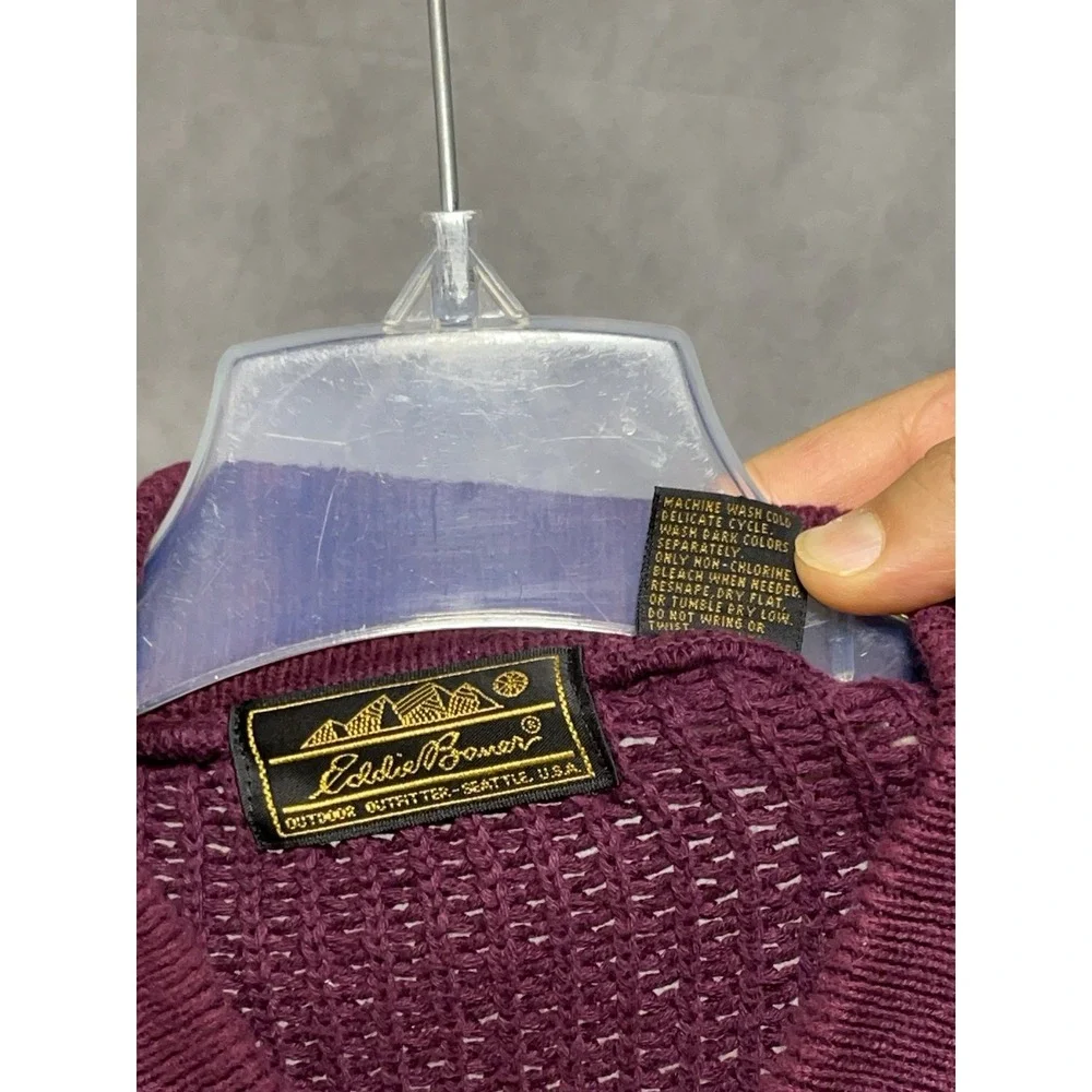 VTG Eddie Bauer Sweater Men L Maroon Chunky‎ Knit Henley Pullover Heavy Nordic - Picture 10 of 10